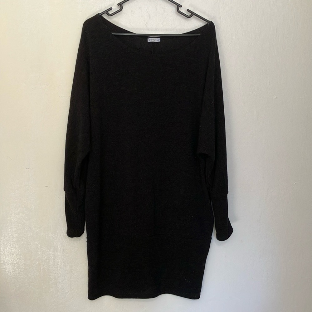 2XL sweater dress tunic with dolman sleeves scoop neck black